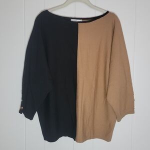 NWT Rafiana Colorblock Dolman Sleeve Button Cuff Sweater Soft Black Brown LG